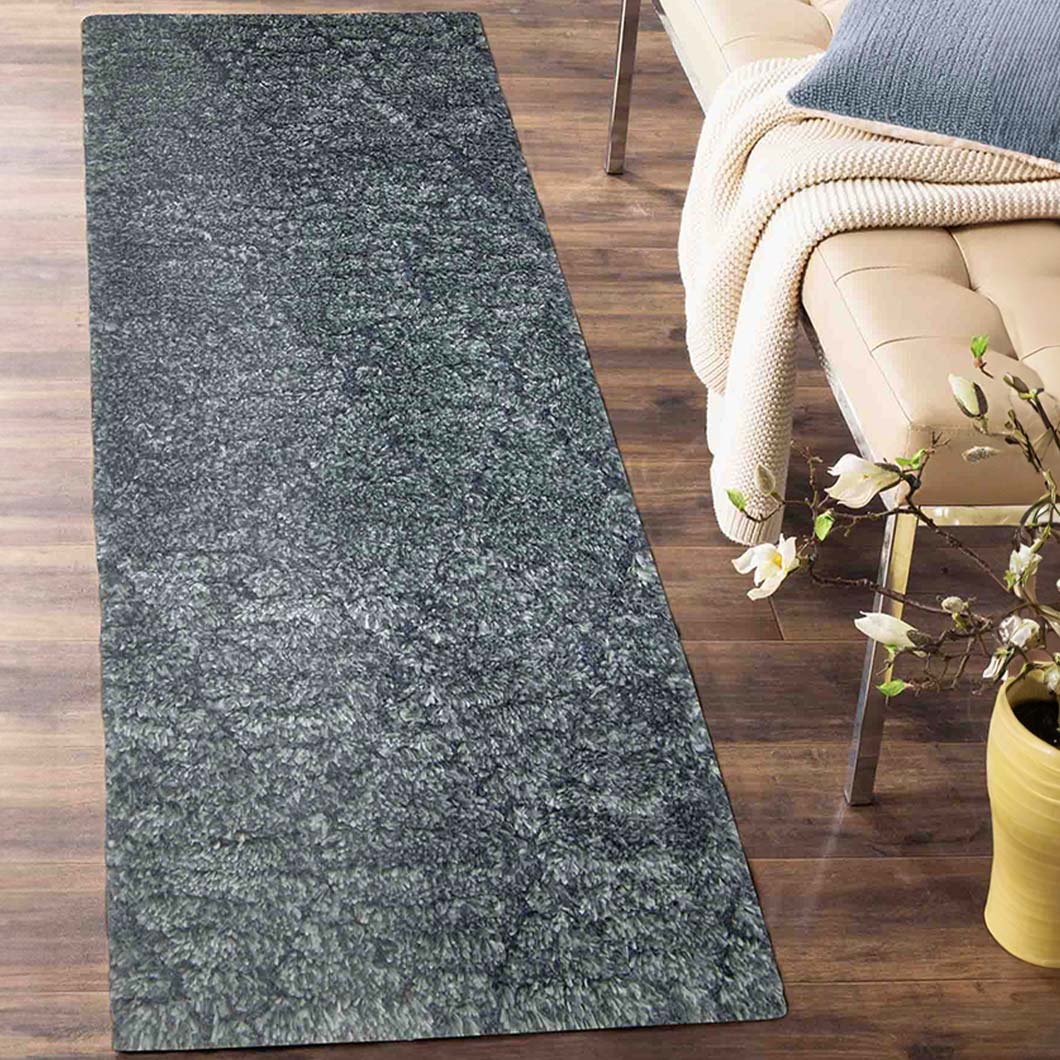 Contemporary Diamond Shaggy Bedside Grey Polypropylene Floor Runner