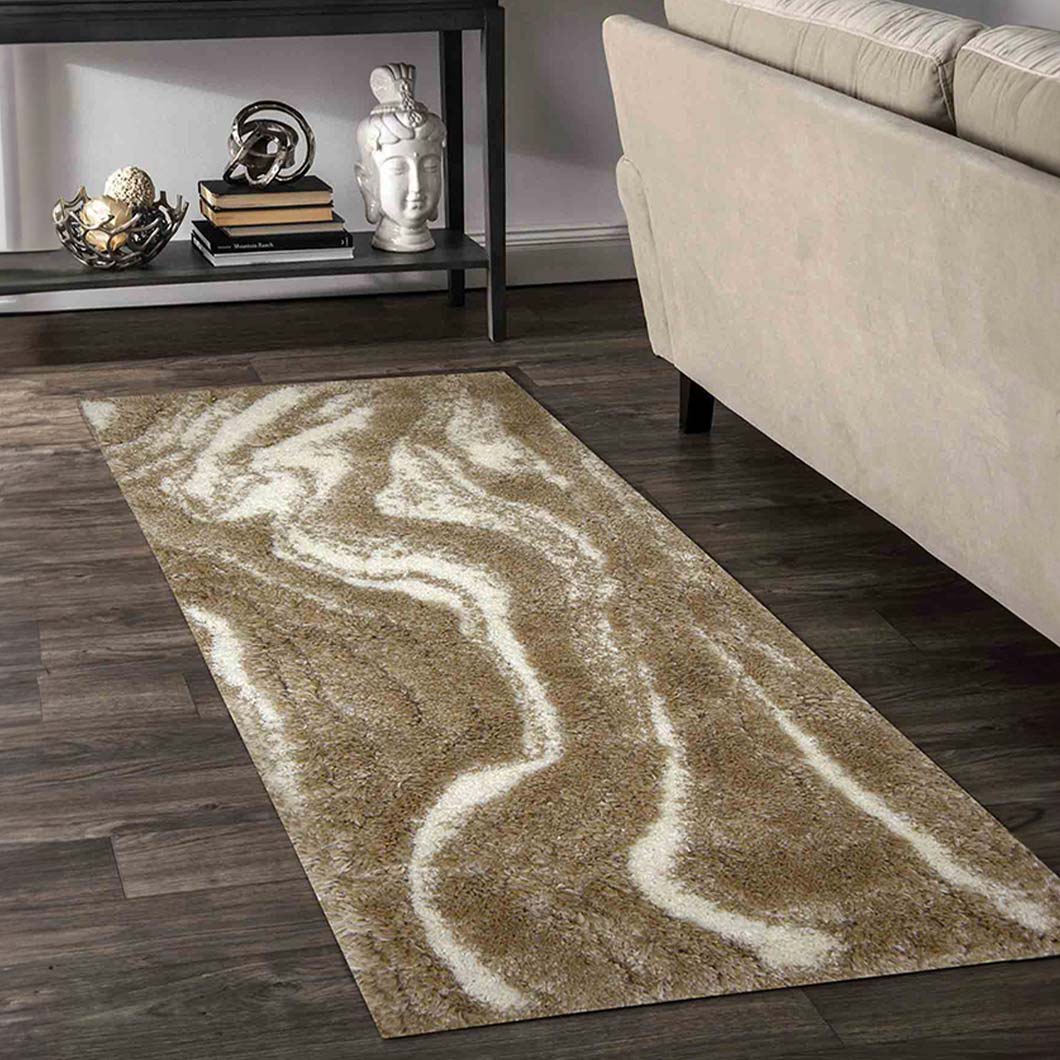 Ripple Shaggy Bedside Beige Polypropylene Floor Runner | 5 x 2.5 Feet