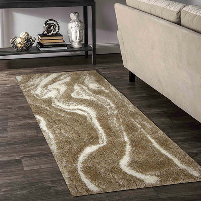 Ripple Shaggy Bedside Beige Polypropylene Floor Runner | 5 x 2.5 Feet