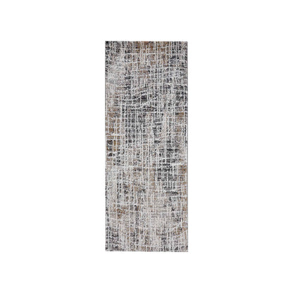 Abstract Beige Bedside Beige and Charcoal Polypropylene Floor Runner