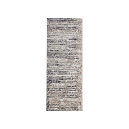 Elegant Abstract Bedside Beige and Grey Polypropylene Floor Runner