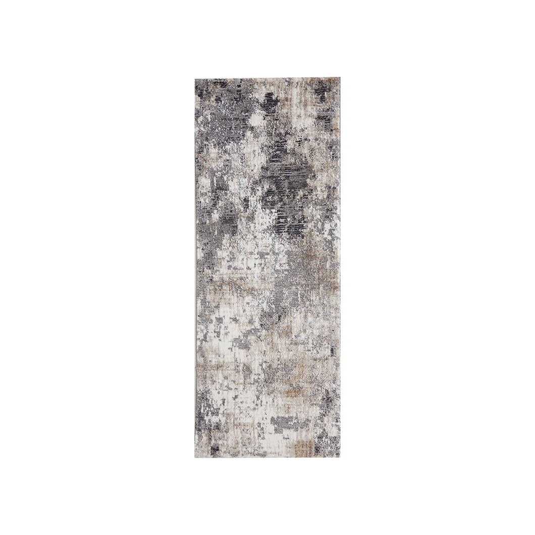 Sophisticated Abstract Bedside Grey Polypropylene Floor Runner