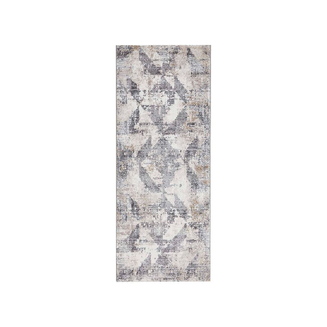 Beige Abstract Bedside Grey and Beige Polypropylene Floor Runner