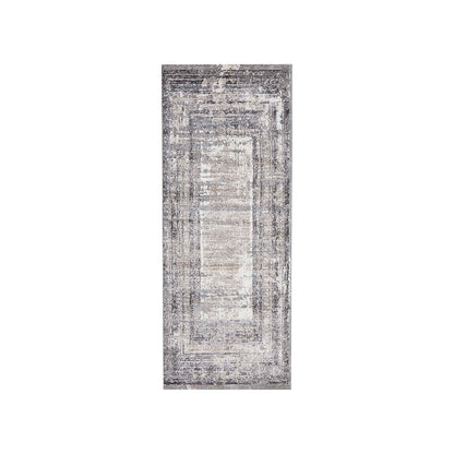 Light Abstract Bedside Grey and Light Beige Polypropylene Floor Runner