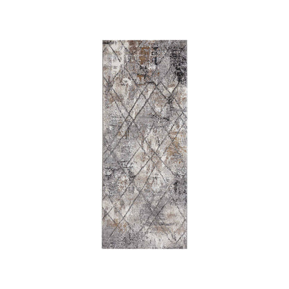 Contrasting Abstract Bedside Grey and Brown Polypropylene Floor Runner