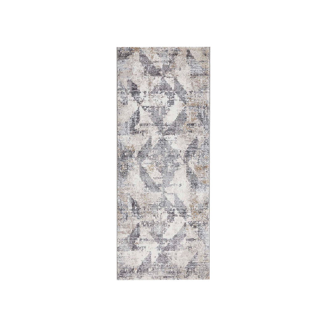 Beige Abstract Bedside Grey and Beige Polypropylene Floor Runner