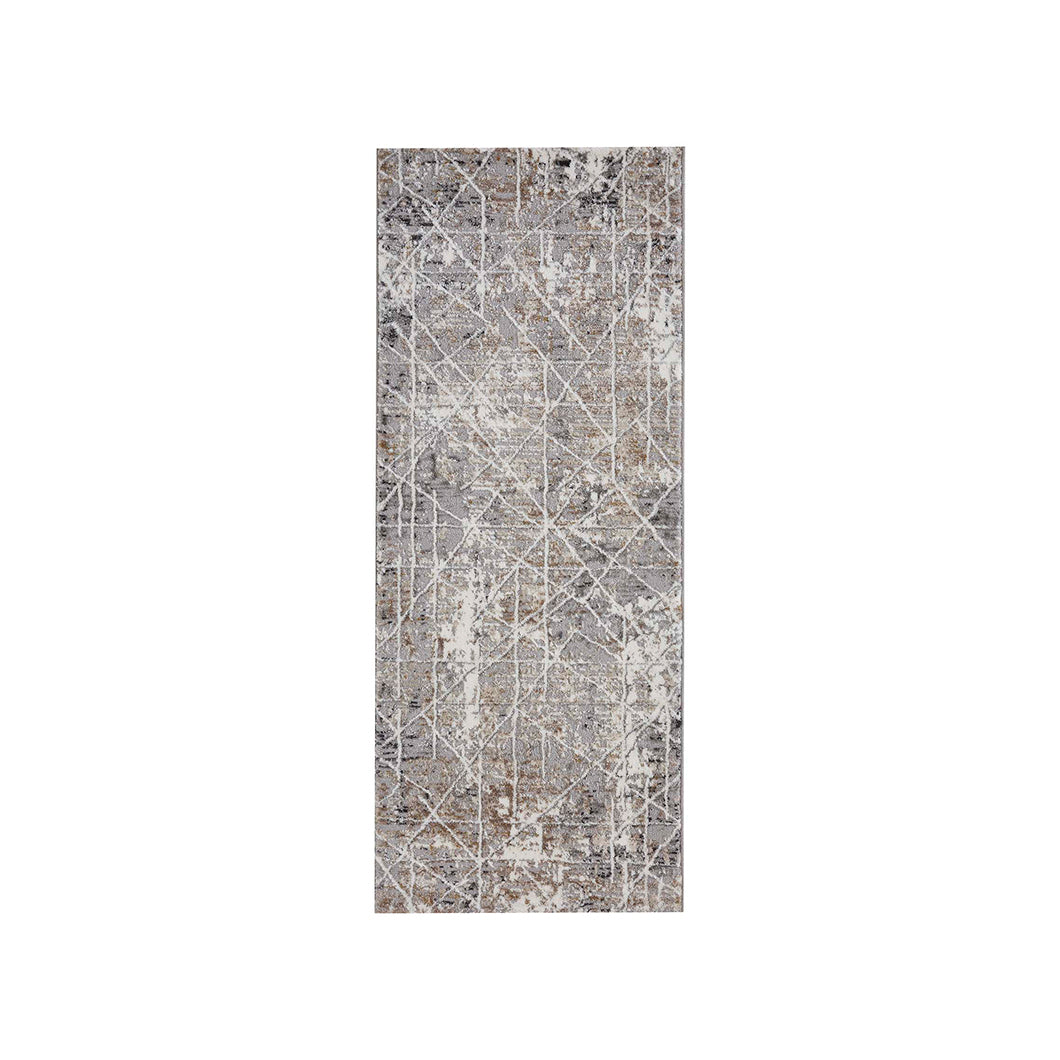 Soft Abstract Bedside Grey and Cream Polypropylene Floor Runner | 5 x 2 Feet