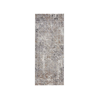 Soft Abstract Bedside Grey and Cream Polypropylene Floor Runner | 5 x 2 Feet