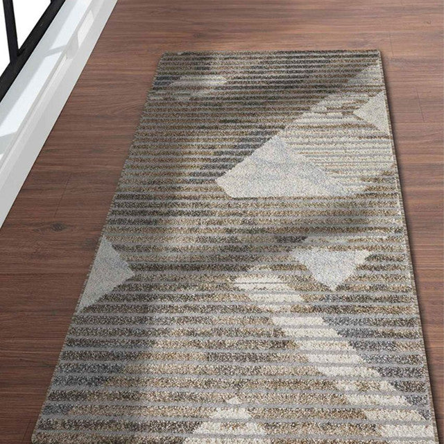 Stylish Anti Static Beige & Grey Geometric Polypropylene Floor Runner | 2 x 5 Feet