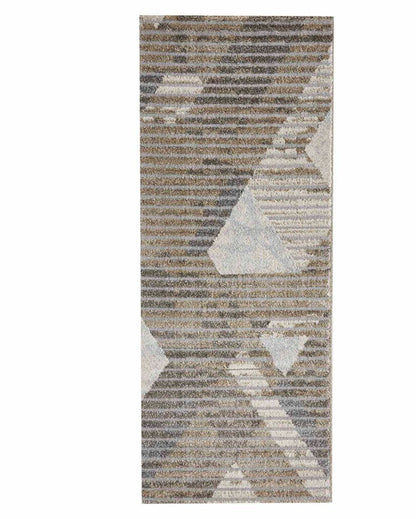 Stylish Anti Static Beige & Grey Geometric Polypropylene Floor Runner | 2 x 5 Feet