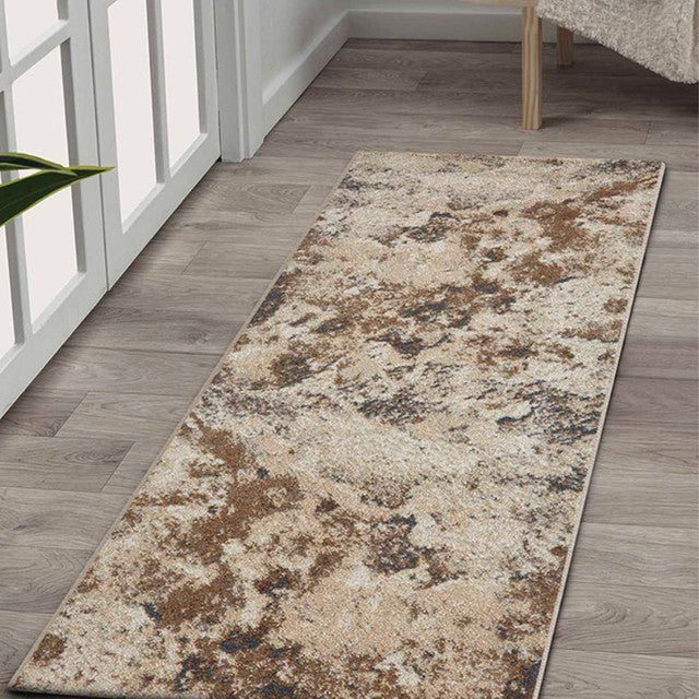 Static-Resistant Beige & Brown Abstract Polypropylene Floor Runner | 2 x 5 Feet