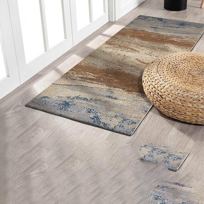 Static-Resistant Brown & Blue Abstract Polypropylene Floor Runner | 2 x 5 Feet