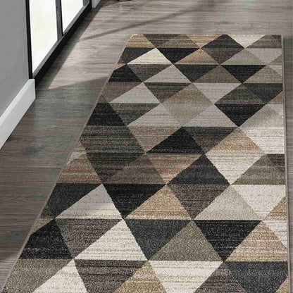 Anti Static Charcoal & Beige Geometric Polypropylene Floor Runner | 2.5 x 5 Feet