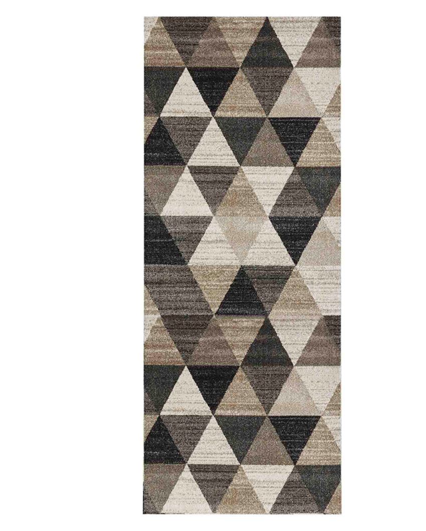 Anti Static Charcoal & Beige Geometric Polypropylene Floor Runner | 2.5 x 5 Feet