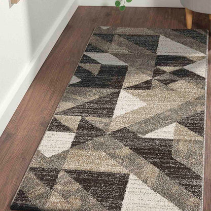 Anti Static Brown & Beige Geometric Polypropylene Floor Runner | 2.5 x 5 Feet