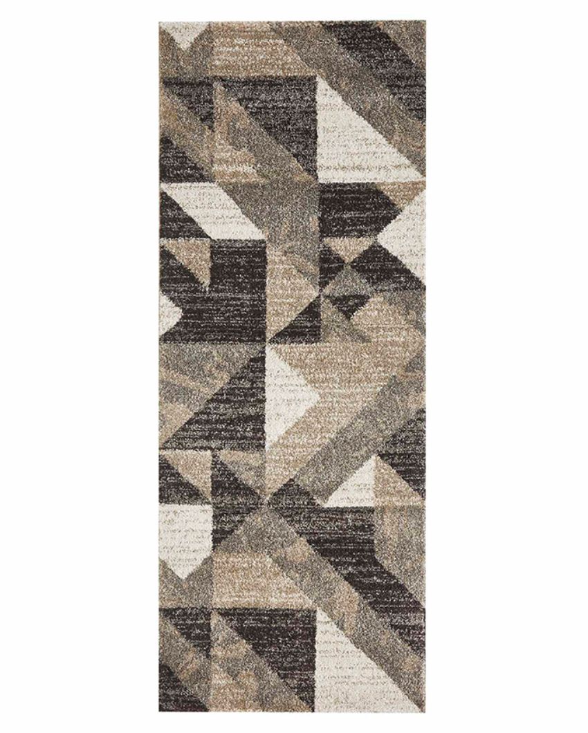 Anti Static Brown & Beige Geometric Polypropylene Floor Runner | 2.5 x 5 Feet