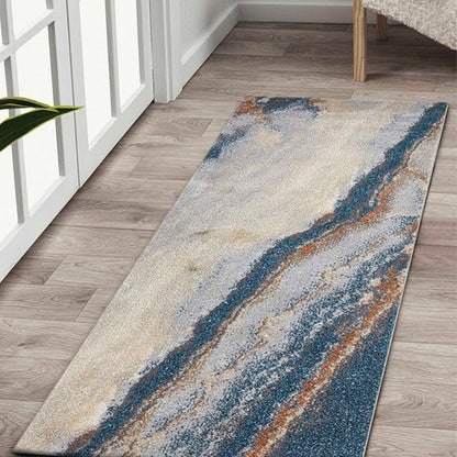 Anti Static Cream & Blue Abstract Polypropylene Floor Runner | 2.5 x 5 Feet