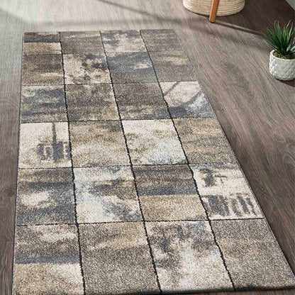 Anti Static Dark Grey & Cream Geometric Polypropylene Floor Runner | 2.5 x 5 Feet