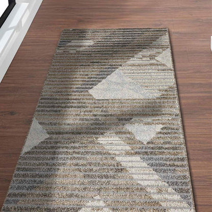 Anti Static Beige & Grey Geometric Polypropylene Floor Runner | 2.5 x 5 Feet