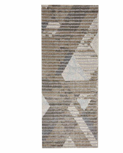 Anti Static Beige & Grey Geometric Polypropylene Floor Runner | 2.5 x 5 Feet