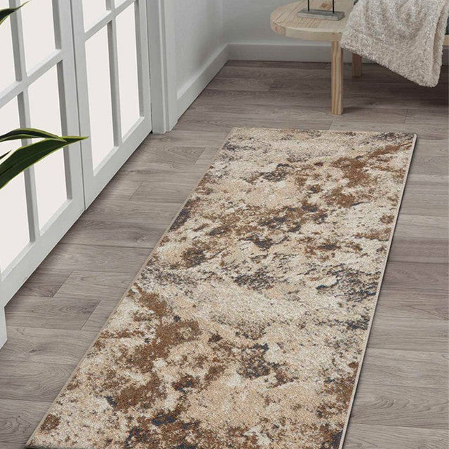 Static Resistant Beige & Brown Abstract Polypropylene Floor Runner | 2.5 x 5 Feet