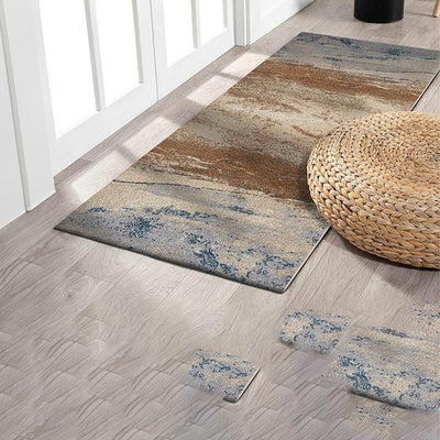 Anti Static Brown & Blue Abstract Polypropylene Floor Runner | 2.5 x 5 Feet