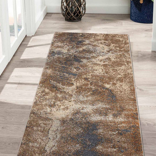 Static Resistant Brown & Light Beige Abstract Polypropylene Floor Runner | 2 x 5 Feet