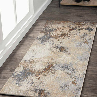 Static Free Beige & Grey Abstract Polypropylene Floor Runner | 2 x 5 Feet