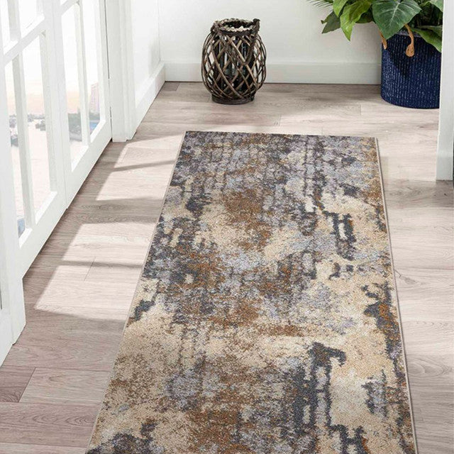 Static Free Grey & Beige Abstract Polypropylene Floor Runner | 2 x 5 Feet