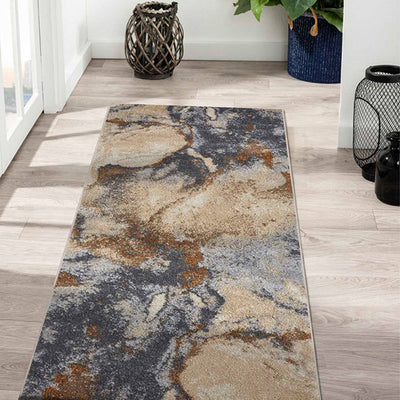 Static Resistant Dark Grey & Beige Abstract Polypropylene Floor Runner | 2 x 5 Feet