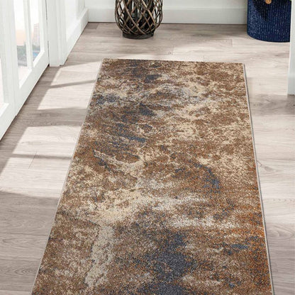 Anti Static Brown & Light Beige Abstract Polypropylene Floor Runner | 2.5 x 5 Feet