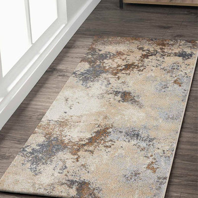 Anti Static Beige & Grey Abstract Polypropylene Floor Runner | 2.5 x 5 Feet