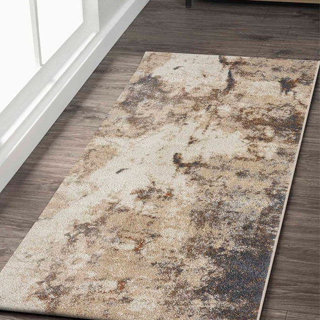 Anti Static Light Brown & Beige Abstract Polypropylene Floor Runner | 2.5 x 5 Feet