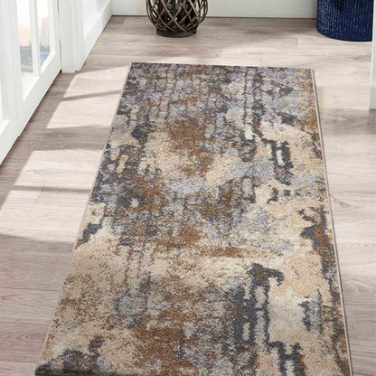 Anti Static Grey & Beige Abstract Polypropylene Floor Runner | 2.5 x 5 Feet