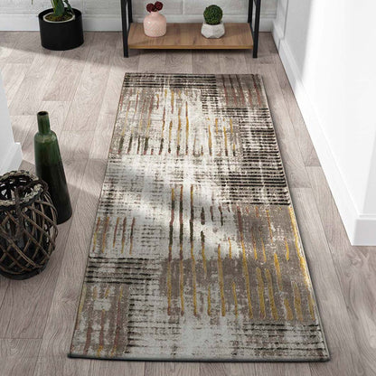 Gleaming Abstract Bedside Gold and Brown Polypropylene Floor Runner | 5 x 2.5 Feet