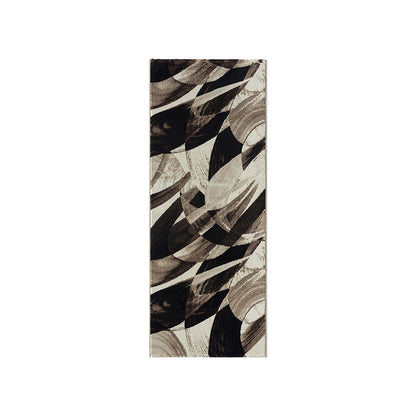 Rustic Abstract Bedside Dark Brown and Cream Polypropylene Floor Runner | 5 x 2.5 Feet