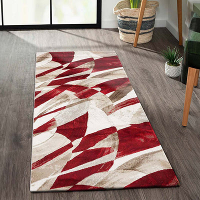 Festive Abstract Bedside Red and Cream Polypropylene Floor Runner | 5 x 2.5 Feet