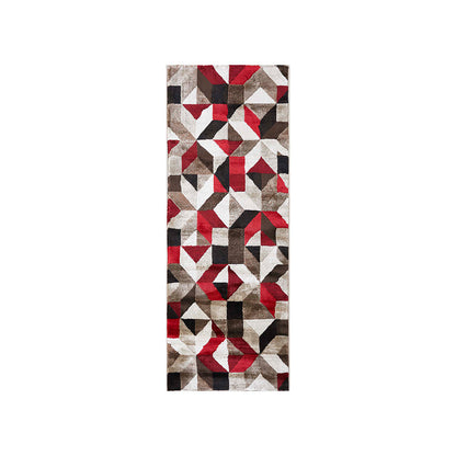 Elegant Geometric Bedside Red and Brown Polypropylene Floor Runner