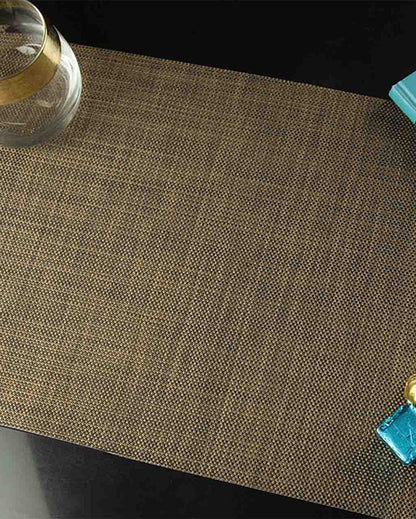 Golden Black PVC Heat Resistant Table Placemats | Set of 6 | 12 x 18 inches