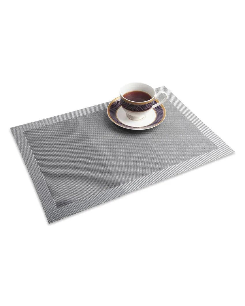 Silver PVC Heat Resistant Table Placemats | Set of 6 | 12 x 18 inches