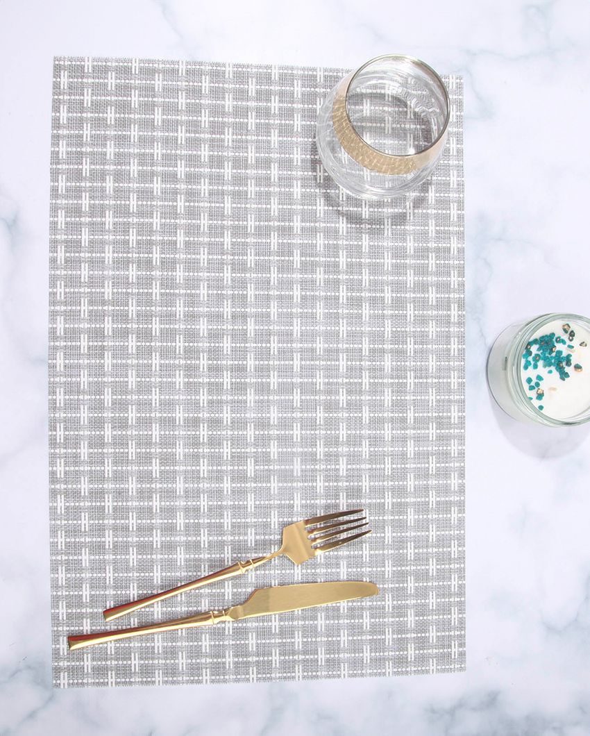 Beige And White PVC Heat Resistant Table Placemats | Set of 6 | 12 x 18 inches