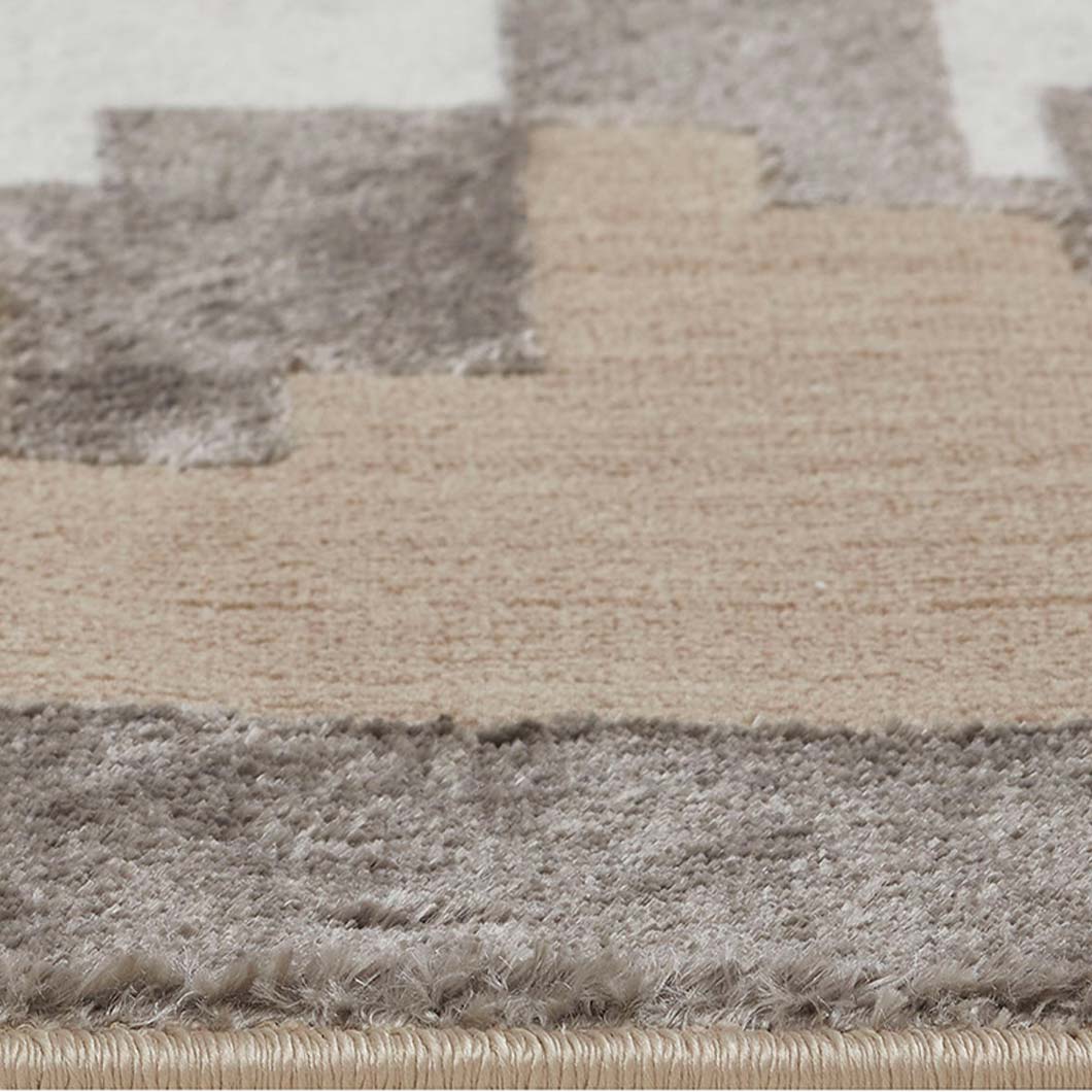 Subtle Abstract Bedside Beige and White Polyester Floor Runner