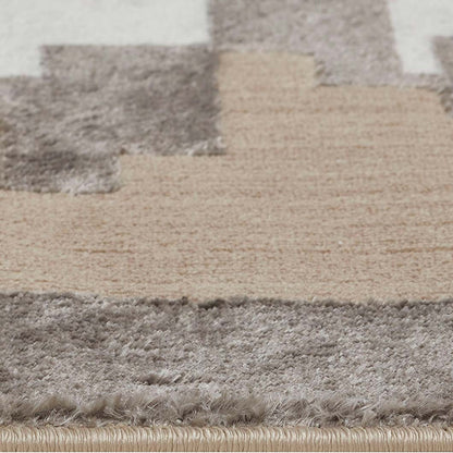 Subtle Abstract Bedside Beige and White Polyester Floor Runner