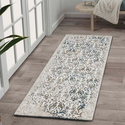 Floral White Bedside White and Cream Polyester Floor Runner