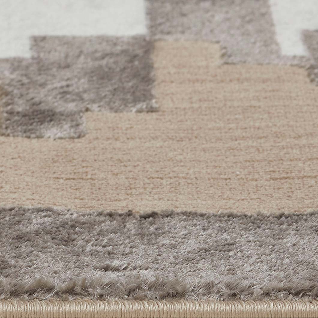 Subtle Abstract Bedside Beige and White Polyester Floor Runner