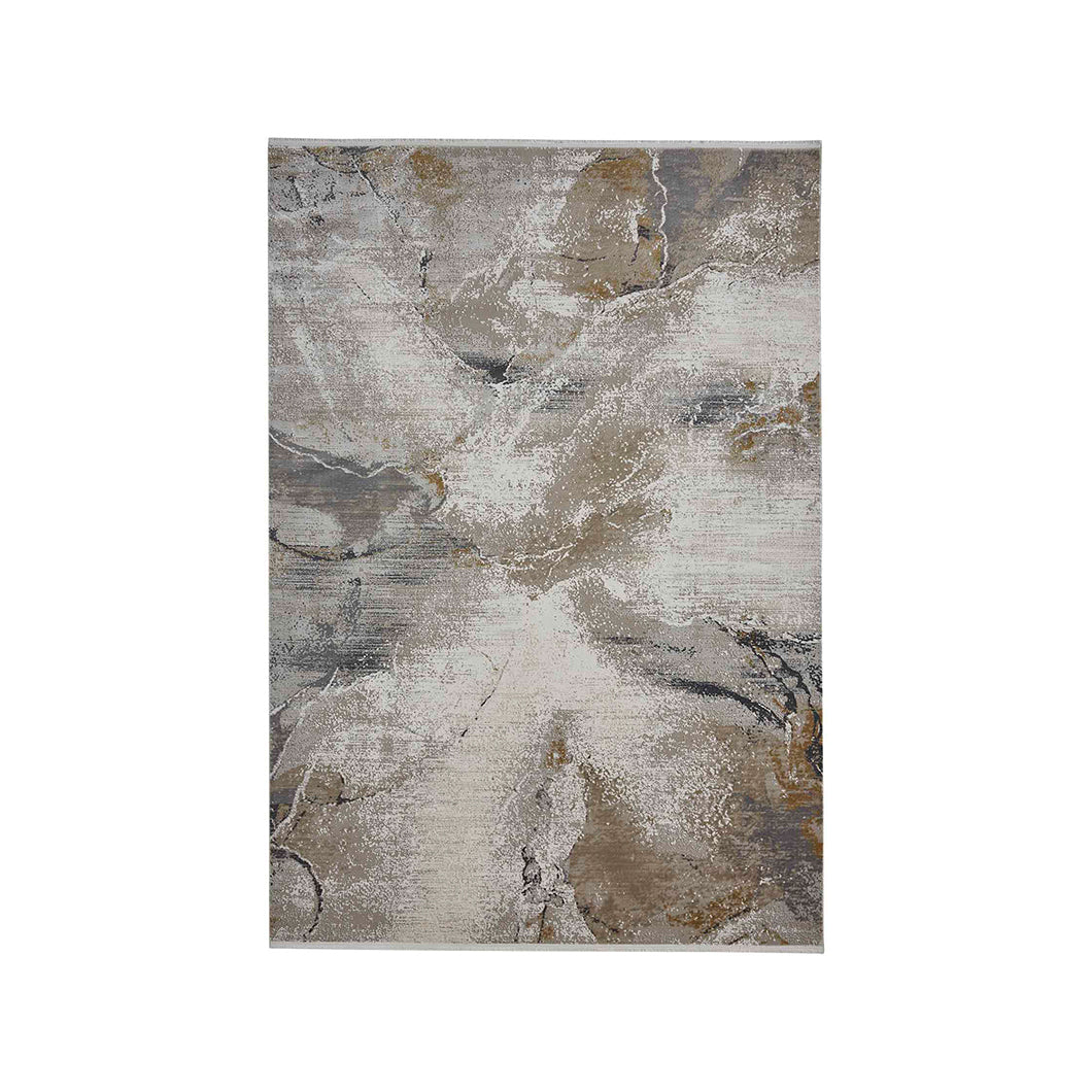 Chic Abstract Bedside Cream and Brown Polyester Floor Runner | 5 x 2.5 Feet