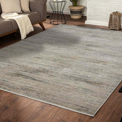 Elegant Abstract Bedside Grey and Cream Polyester Floor Runner | 5 x 2.5 Feet