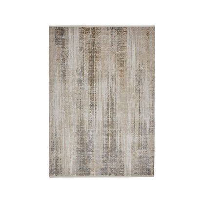 Elegant Abstract Bedside Cream and Beige Polyester Floor Runner | 5 x 2.5 Feet