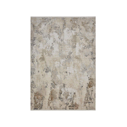 Neutral Abstract Bedside Cream and Light Beige Polyester Floor Runner | 5 x 2.5 Feet