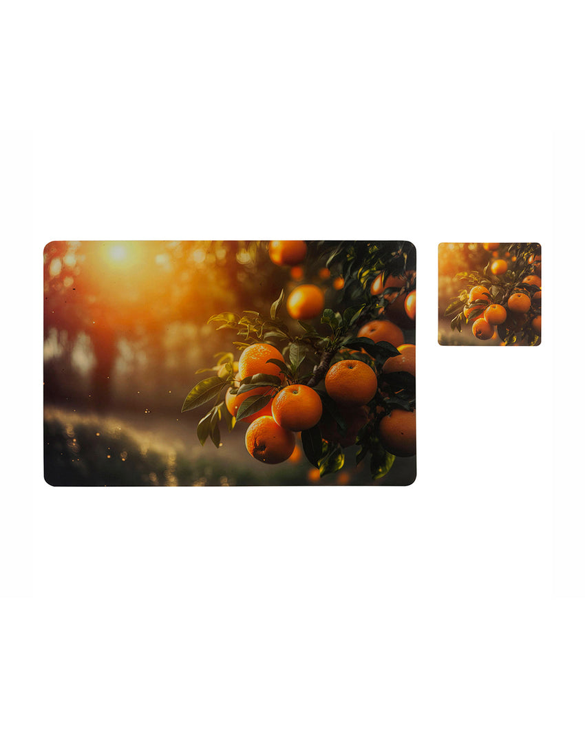 Orange Polypropylene Printed Table Placemats With Coasters | Set of 6 | 12 x 18 inches